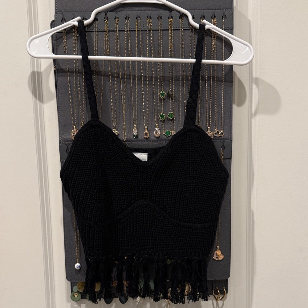 Wild Fable Black Knit Camisole with Fringe, size M.